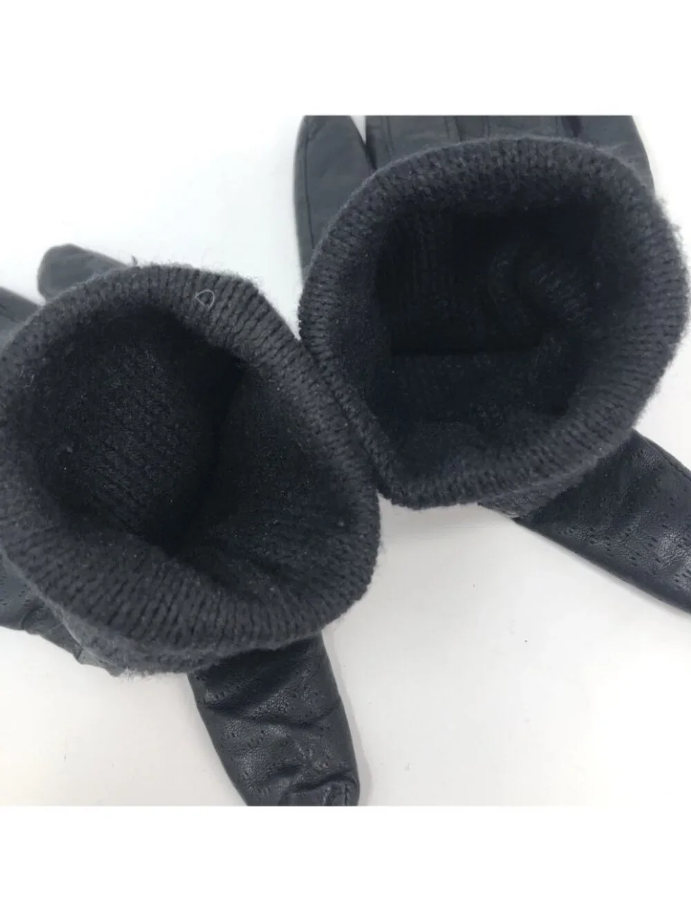 Leather Gloves Womens Medium Black Knit Lining Winter Supple Perforated Casual